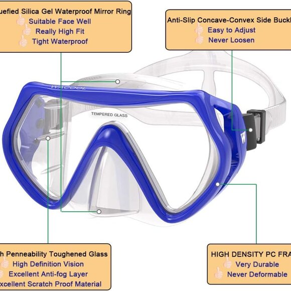 WACOOL Snorkeling Diving Scuba Package Set Anti-Fog Mask, Snorkel, Fins, Unisex - Picture 4 of 10